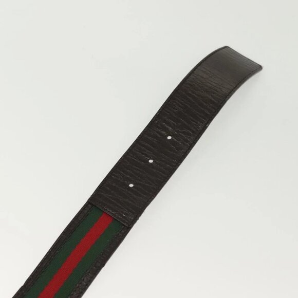 GUCCI Web Sherry Line Belt Leather 37"" Red Green 114984 Auth sw1387 - Picture 2 of 9